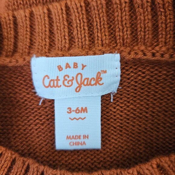 Cat & Jack Baby Unisex Cable Knit Sweater Button Shoulder 3-6M Rust Orange - Picture 7 of 8